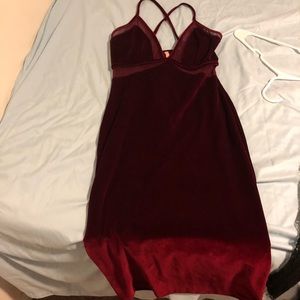 Dark red velvet midi dress